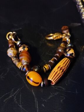Handcrafted Brown and Amber Beaded Women's Bracelet
